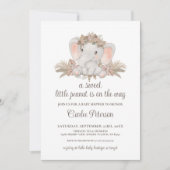 Chic Boho Floral Elephant Baby shower Invitation Kaart (Voorkant)
