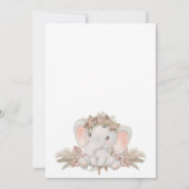 Chic Boho Floral Elephant Baby shower Invitation Kaart (Achterkant)