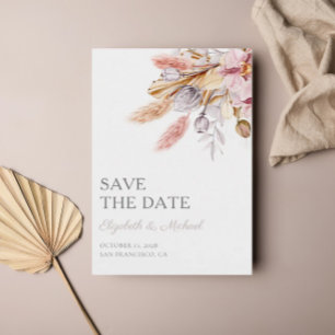 Chic Boho Floral Pampas Grass sparen de Datum Kaart