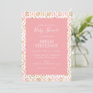 Chic Boho Floral Roos Pink Baby shower Uitnodiging