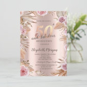 Chic Boho Flowers Roos Gold 50e verjaardag Kaart (Staand voorkant)