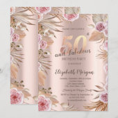 Chic Boho Flowers Roos Gold 50e verjaardag Kaart (Voorkant / Achterkant)