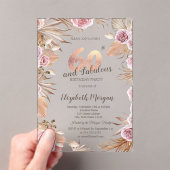 Chic Boho Flowers Roos Gold 60e verjaardag Acryl Uitnodigingen (Insitu (Draagbaar))