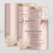 Chic Boho Flowers Roos Gold 75e verjaardag Kaart (Voorkant / Achterkant)