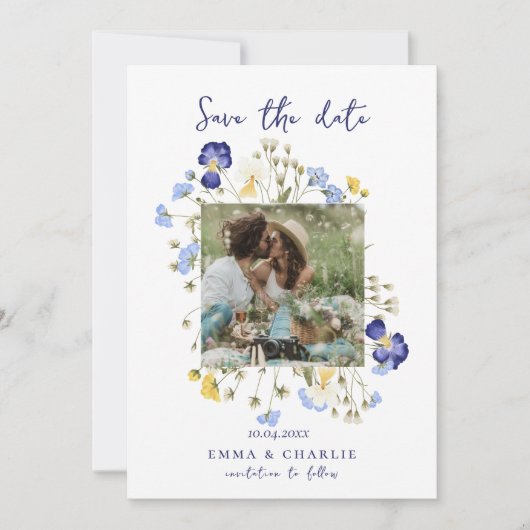 Chic boho Foto wilde bloemen bruiloft Save The Dat Save The Date (Voorkant)