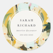 Chic Boho Kleurrijke Gele Oker Geschilderde Bloeme Ronde Sticker (Voorkant)