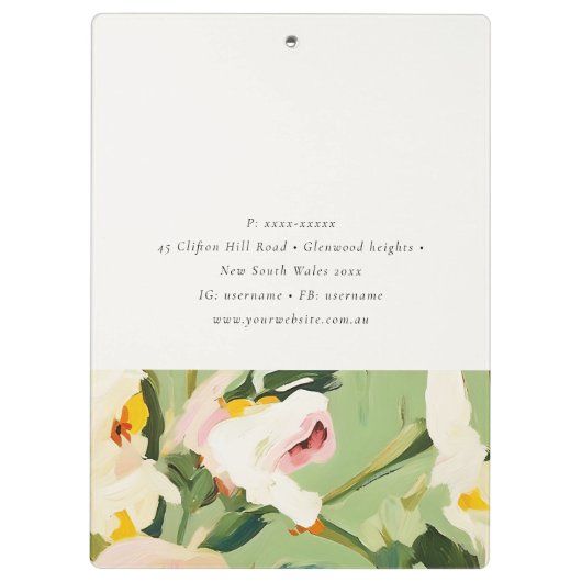 Chic Boho Kleurrijke Groen Roze Geschilderde Bloem Klembord (Achterkant)