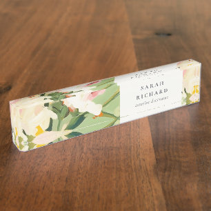 Chic Boho Kleurrijke Groen Roze Geschilderde Bloem Naambordje