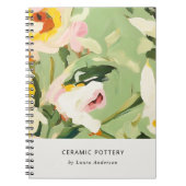 Chic Boho Kleurrijke Groen Roze Geschilderde Bloem Notitieboek (Voorkant)