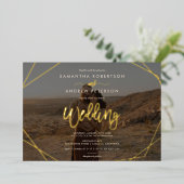 Chic boho lijst simpel fotoscript bruiloft folie uitnodiging (Staand Voorkant)