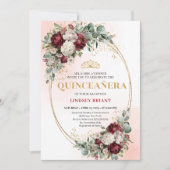 Chic Boho Marsala Flowers 15th Birthday Invitation (Devant)
