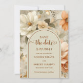 Chic Boho Neutral Beige Olive Floral Save the Date Kaart (Voorkant)