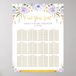 Chic Boho Paars Floral Girl Baby shower Seating Poster