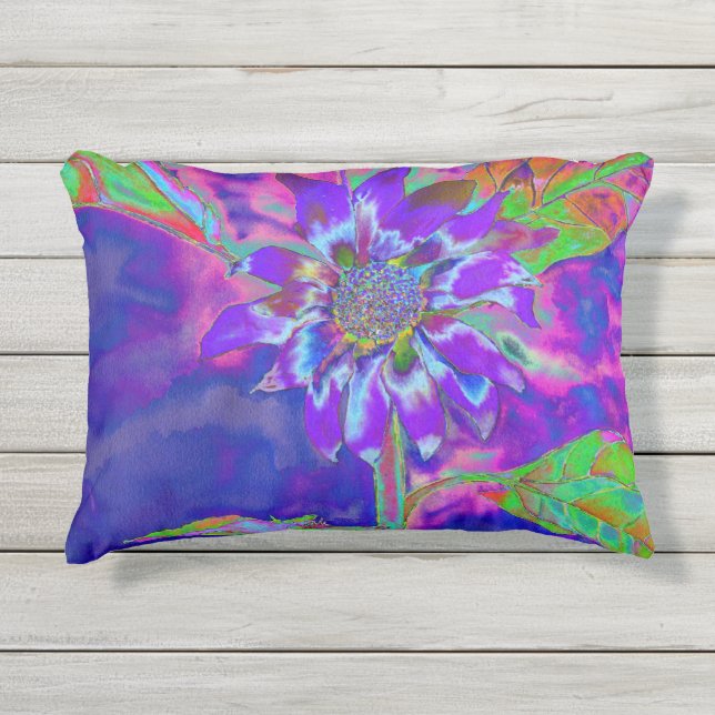 Chic boho paarse zonnebloem buitenkussen (Voorkant)
