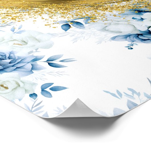 Chic Boho Pastel Blauw Goud Trouwen Custom Tafelbl Poster (Hoek)