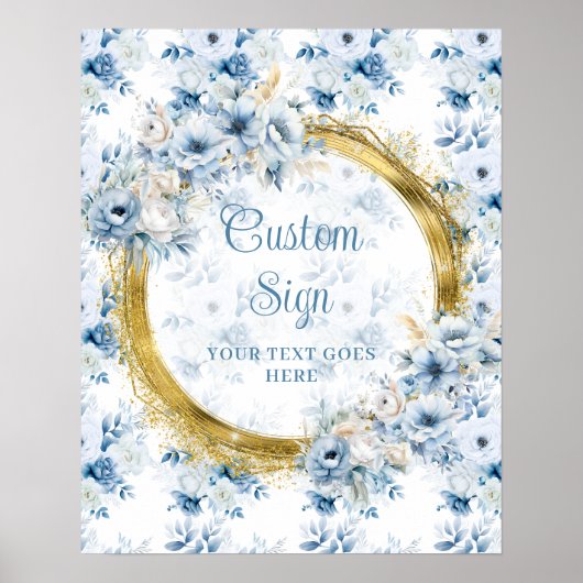 Chic Boho Pastel Blauw Goud Trouwen Custom Tafelbl Poster (Voorkant)