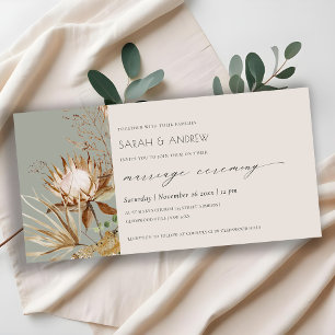 Chic Boho Protea Dry Palm Floral Marriage Invite Bedankkaart
