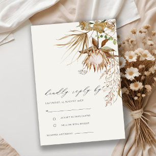 Chic Boho Protea Dry Palm Floral Wedding RSVP Informatiekaartje