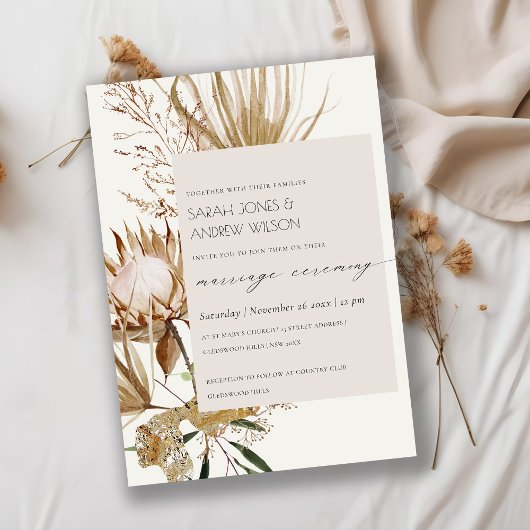 Chic Boho Protea Sec Palm Floral Invitation de mar
