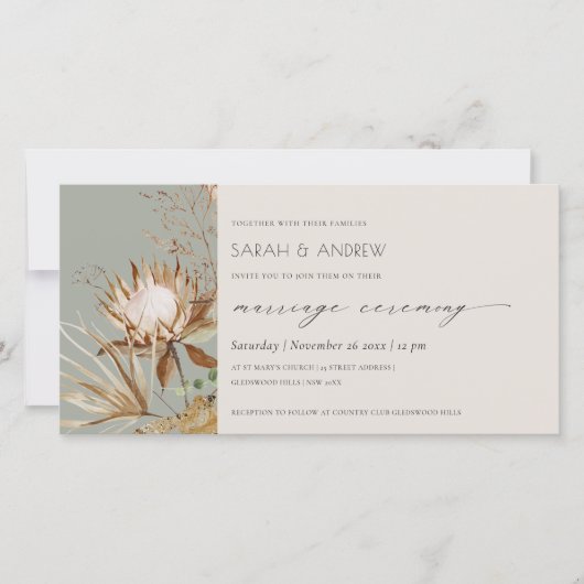 Chic Boho Protea Sec Palm Floral Invitation de mar (Devant)