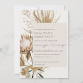 Chic Boho Protea Sec Palm Floral Invitation de mar (Devant)