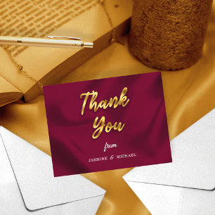 Chic Boho Rustic Bourgondië en Gold Script Wedding Bedankkaart