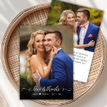 Chic Boho Script 2 Mariage photo Carte de remercie<br><div class="desc">Boho Chic Love et Merci Calligraphie Script Mariage 2 Carte de remerciements photo. Un mariage élégant vous remercie modèle avec une photo pleine verticale sur le devant avec le texte "Amour et Merci" dans une main tourbillonnant fantaisie lettrage typographie swash tail script de police en blanc superposition sur l'image. Petit...</div>