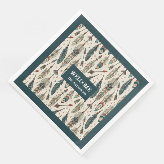 Chic Boho Servetten Veren & Pijlen Aangepaste naam (Hoek)