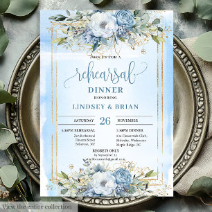 Chic Boho Stofblauw Witte Pioen Probedineren Kaart