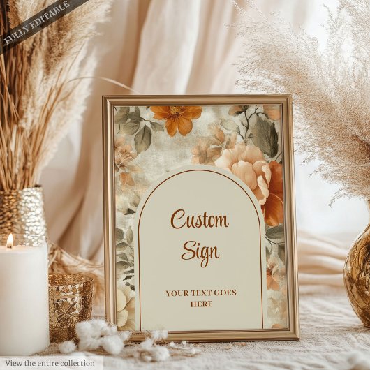 Chic Boho Terra Cotta Beige Olive Floral Custom Poster