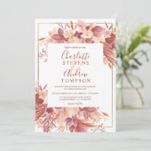 Chic boho terracotta bloemen waterverf bruiloft kaart (Staand voorkant)