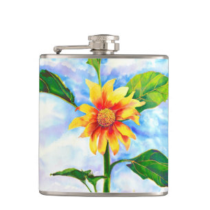 Chic boho waterverf zonnebloem schilderij heupfles