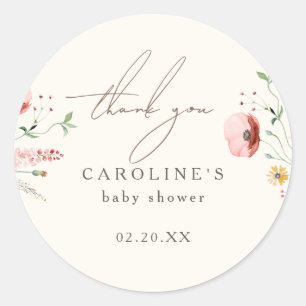 Chic Boho Wildflower Baby shower Bedankt Ronde Sticker