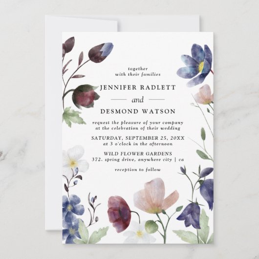 Chic Boho Wildflower Wedding Kaart (Voorkant)