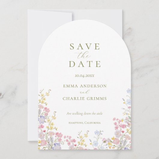 Chic Boho wildflowers Wedding Save the Date Kaart (Voorkant)
