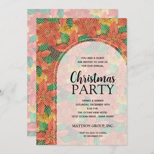 Chic Bold Poinsettias Fête de Noël Invitations (Devant / Derrière)