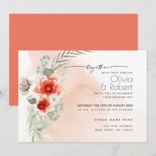 Chic Bold Waterverf Scarlet Coral Flowers Kaart (Voorkant / Achterkant)