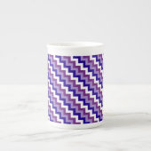Chic Bone China Mug : Mauve, Blue White Chevrons (Devant)