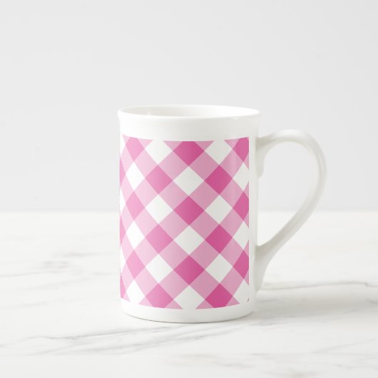 Chic Bone China Mug : Rose, blanc Check En vichy (Droite)