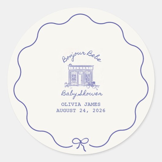 Chic Bonjour bebe baby shower Ronde Sticker (Voorkant)