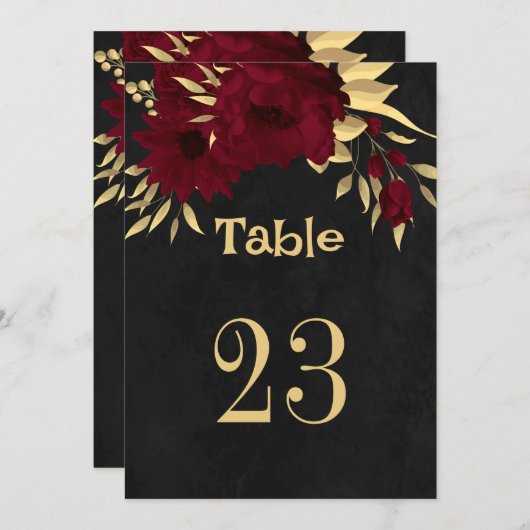 Chic bordeaux & or noir numéro de table (Devant / Derrière)