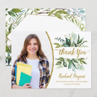 Chic Botanical Afstuderen Foto Dank je wel Bedankkaart