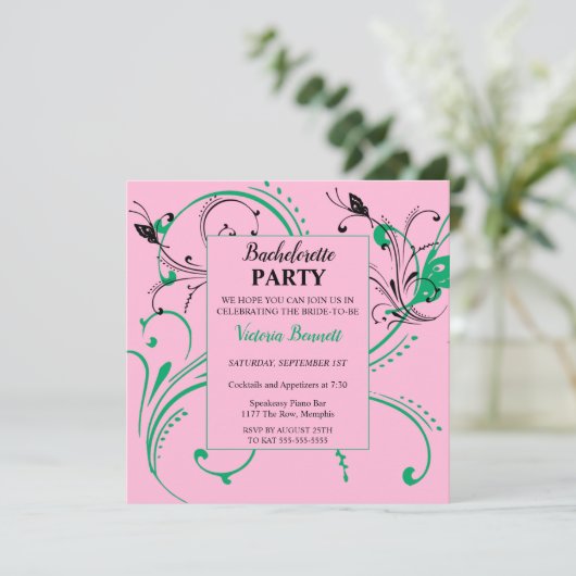 Chic Botanical Bachelorette Party Invitation Kaart (Staand voorkant)
