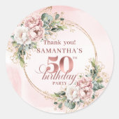 Chic Botanical Blush Pink 50th Birthday Stickers (Devant)