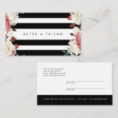 Chic Botanical Flowers Stripes Verwijs een vriende Visitekaartje (Voorkant / Achterkant)