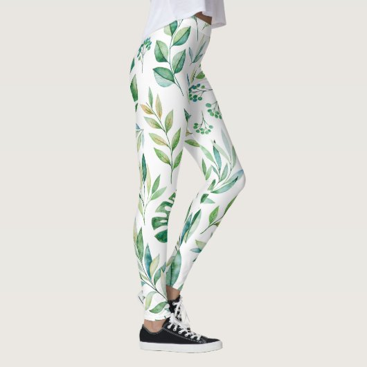 Chic Botanical Green Rustic Pattern Leggings (Rechts)