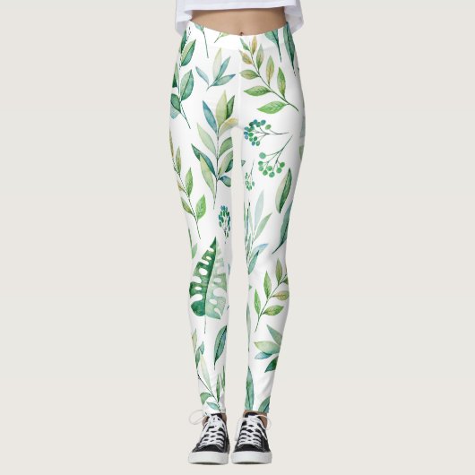 Chic Botanical Green Rustic Pattern Leggings (Voorkant)