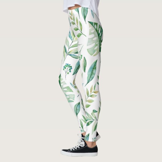 Chic Botanical Green Rustic Pattern Leggings (Links)