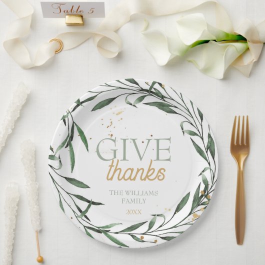 Chic Botanical Greenery geeft Bedankt Thanksgiving Papieren Bordje (Huwelijk)