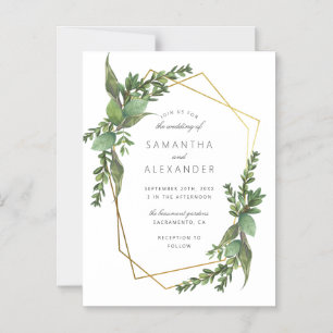 Chic Botanical Greenery & Gold Geometric Wedding Magnetische Uitnodiging
